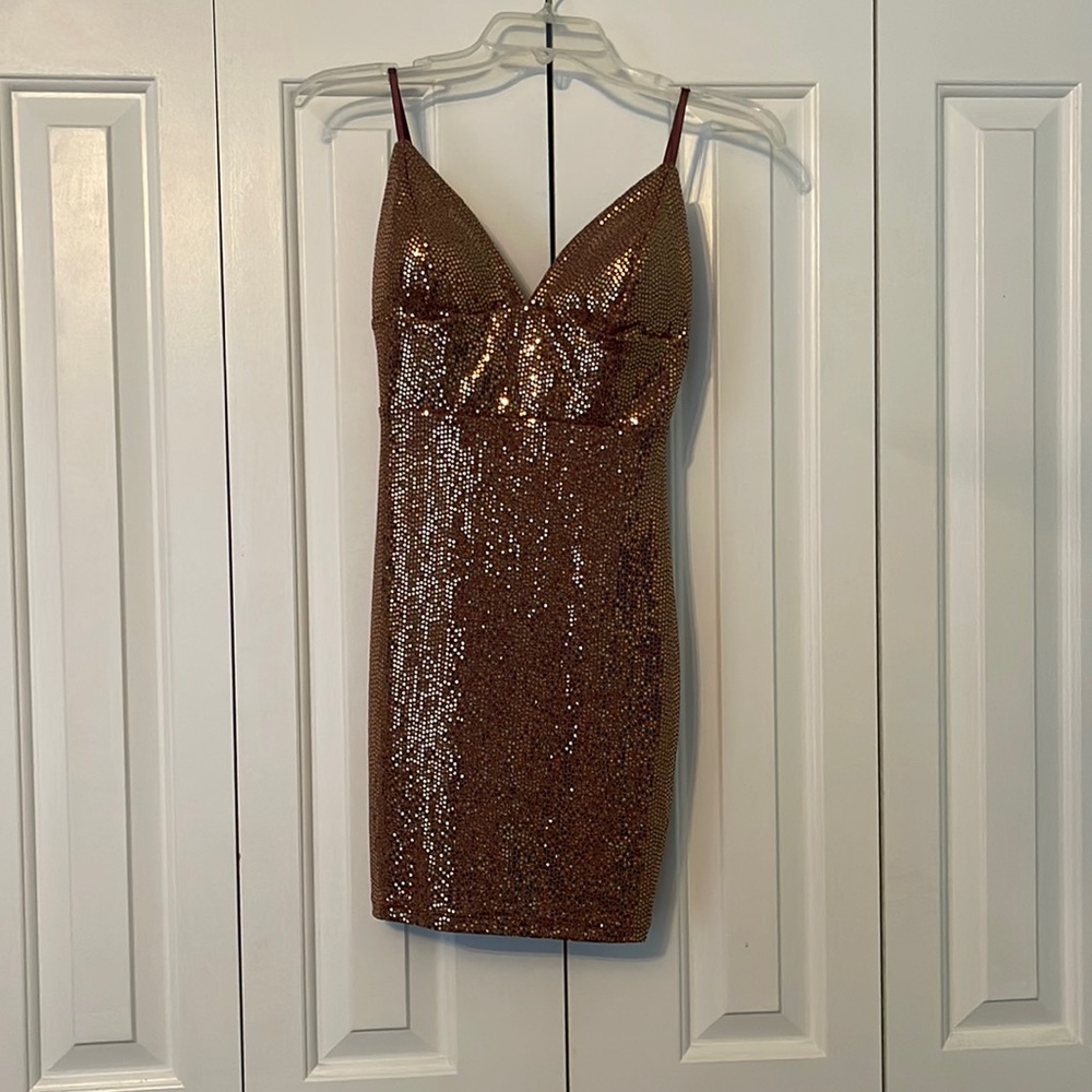 XS, Let it Glow Purple and Gold Sequin Bodycon Dress, Lulus